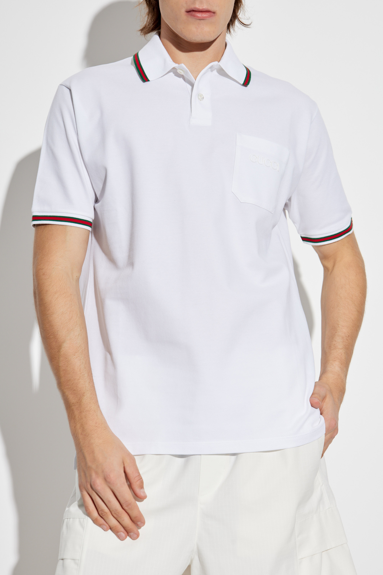 Tシャツ・カットソー GUCCI SS25 Technical jersey polo shirt (821084XKEPG 3316) GUCCI Web-stripe Jersey Polo Shirt - POIZON